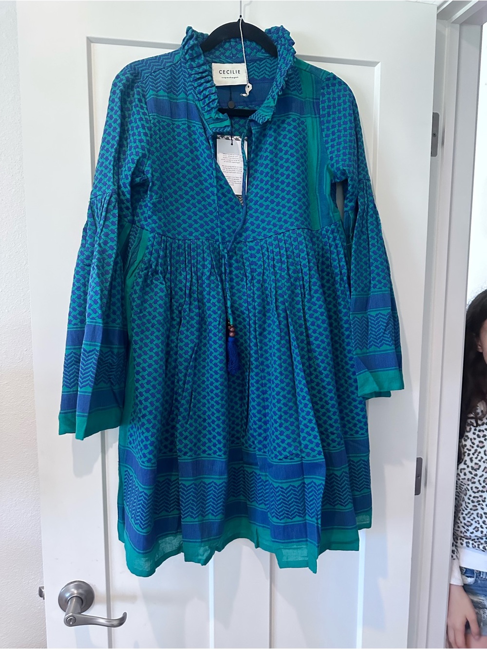 Cecilie Copenhagen Teal and Blue Patterned Midi Dress